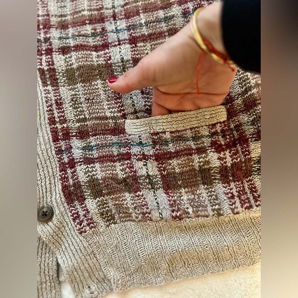 🪵🔥 Ralph Lauren vintage estate plaid cardigan hand knit silk linen - Picture 4 of 10
